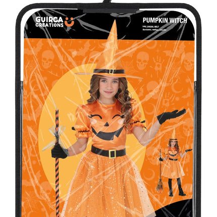 Robe d'Halloween orange pour enfant, style sorcière