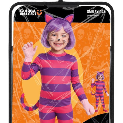 Costume d'Halloween violet et rose pour enfant : chat qui rit