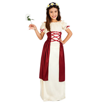 Robe médiévale rouge et blanche pour fille