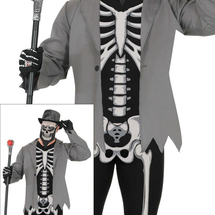Halloween Kostuum Wit Zwart Heren Skelet 3 delig