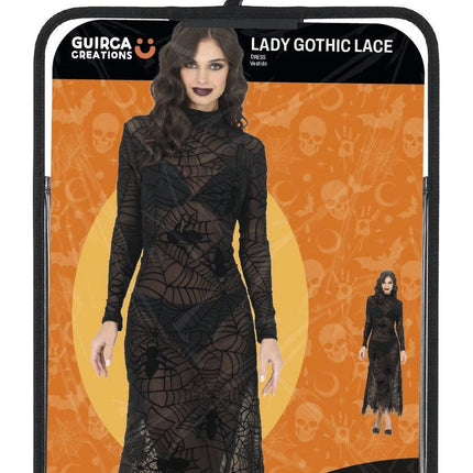 Robe d'Halloween noire pour femme, style gothique, en dentelle