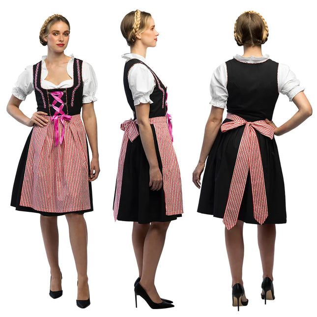 Rouge Noir Robe Dirndl Oktoberfest Dames