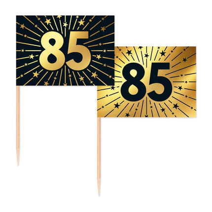 85 Jaar Cocktailprikkers Goud Zwart 50st van WeFiesta koop je bij Partywinkel