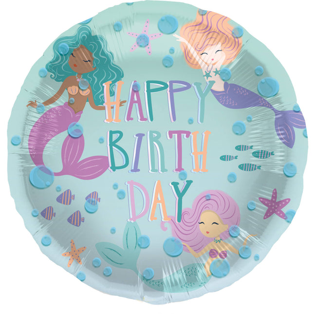 Happy Birthday Helium Balloon Mermaid Empty 45cm