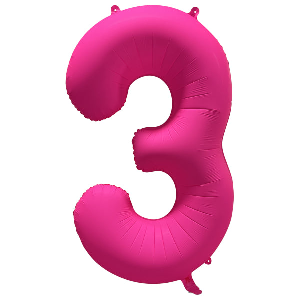 3 Year Figure Balloon Neon Pink Empty 86cm