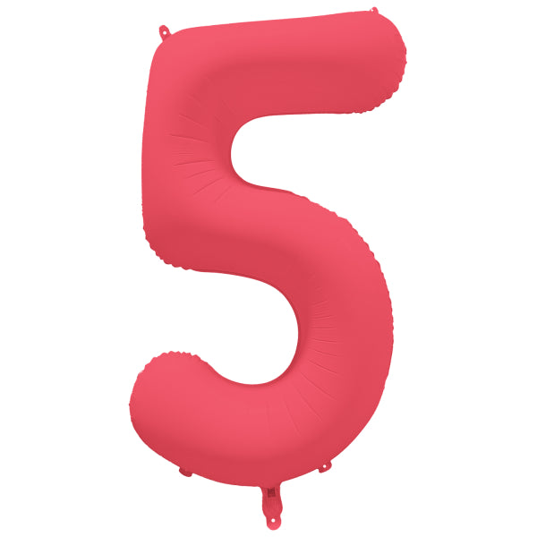 5 Year Figure Balloon Red Neon Empty 86cm