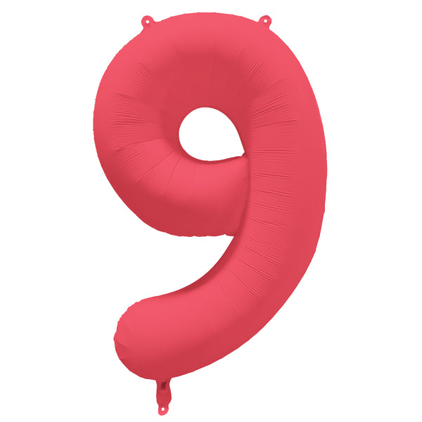 9 Year Figure Balloon Red Neon Empty 86cm