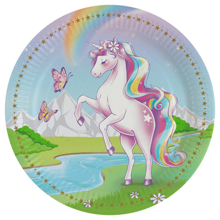8 assiettes en carton licorne 23 cm