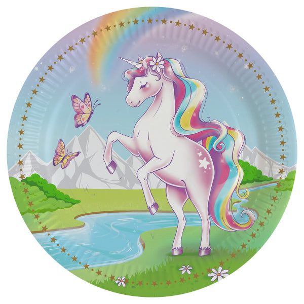 8 assiettes en carton licorne 23 cm