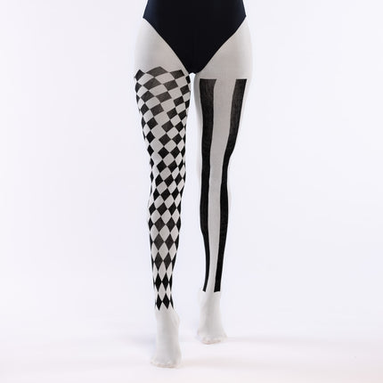 Collants d'Halloween Noirs Blancs Jester