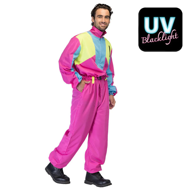 Combinaison de ski rose pour hommes Uv Blacklight