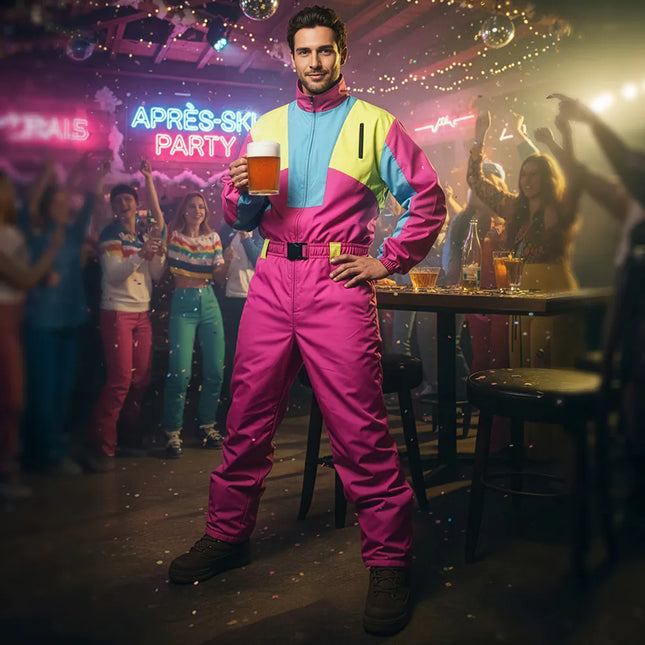 Combinaison de ski rose pour hommes Uv Blacklight