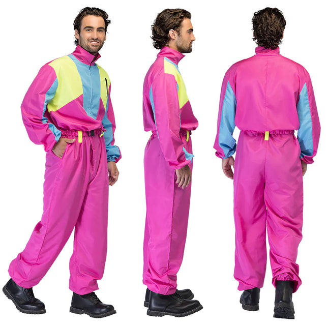Combinaison de ski rose pour hommes Uv Blacklight