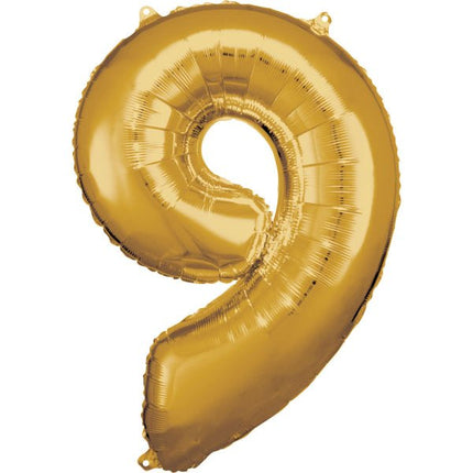 9 Jaar Cijfer Ballon Goud Glanzend Leeg 89cm van Riethmueller koop je bij Partywinkel