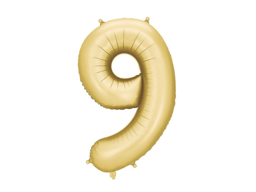9 Jaar Cijfer Ballon Goud Satijn Folie Leeg 86cm van Partydeco koop je bij Partywinkel