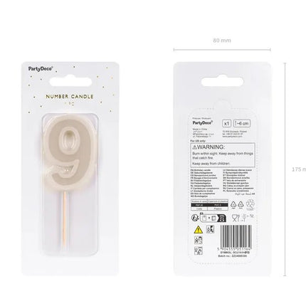 9 Jaar Kaars Beige 10cm van Partydeco koop je bij Partywinkel