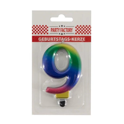 9 Jaar Kaars Regenboog 8cm van VDV Benefit koop je bij Partywinkel