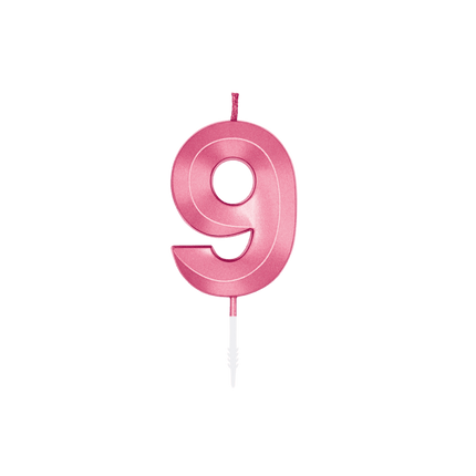 9 Jaar Kaars Roze Metallic 6cm van WeFiesta koop je bij Partywinkel