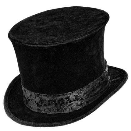 CHAPEAU HAUT EN VELOURS AVEC RUBAN NOIR 16 CM
