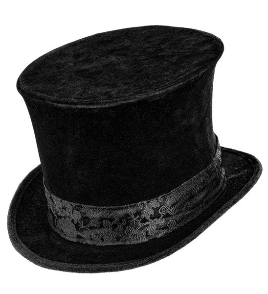 Chapeau haut en velours noir avec un ruban