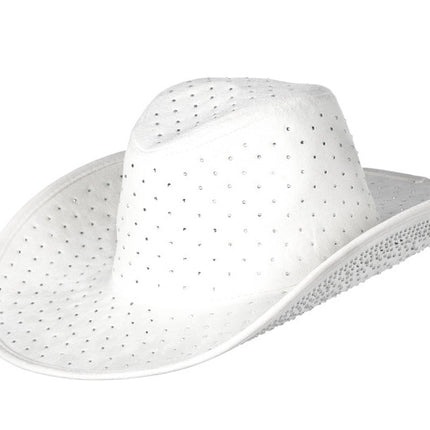 Chapeau de cow-boy avec strass Blanc