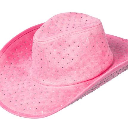 Chapeau de cow-boy avec strass Rose