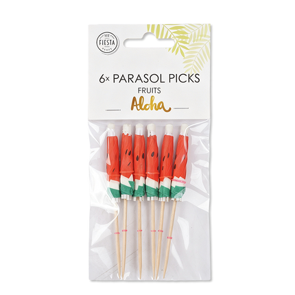 Piques pour parasol Hawaii « Pastèque » 8 cm, lot de 6