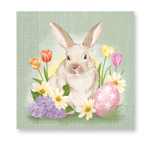 Serviettes en papier 3 plis 33X33Cm/Dessins de Pâques Serviettes en papier 3 plis 33X33Cm Lapin et fleurs 20St