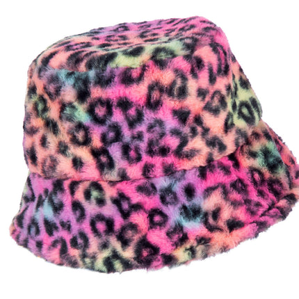 Chapeau panthère en fourrure arc-en-ciel