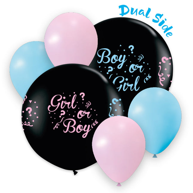 Party Essentials Gender Reveal Balloons Ballon imprimé de 80 cm X1 et ballons de 30 cm X4 (2 ballons roses et 2 ballons bleus clairs) 5St