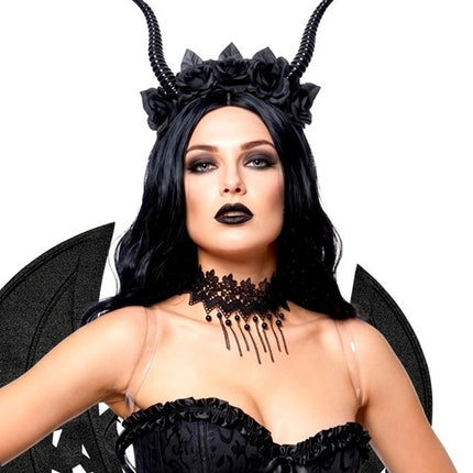 Bandeau d'Halloween noir avec une fleur de diable