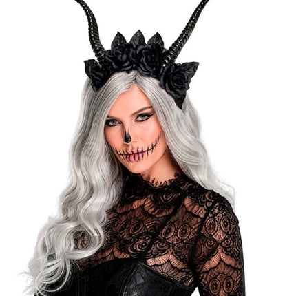 Bandeau d'Halloween noir avec une fleur de diable
