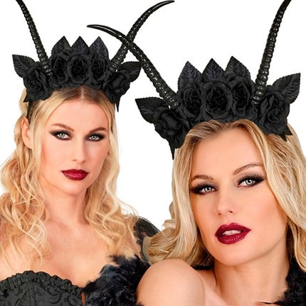 Bandeau d'Halloween noir avec une fleur de diable