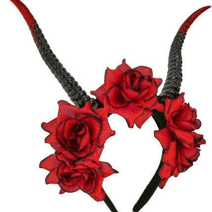 Bandeau d'Halloween noir et rouge avec une fleur et un diable