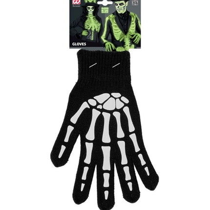 Gants d'Halloween noir et blanc, motif squelette, phosphorescents