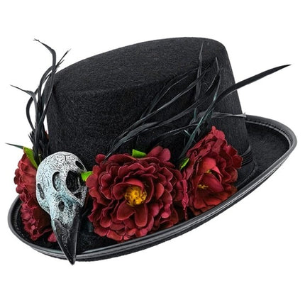 Chapeau d'Halloween avec fleurs vaudou et squelette