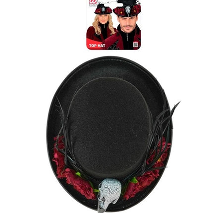 Chapeau d'Halloween avec fleurs vaudou et squelette