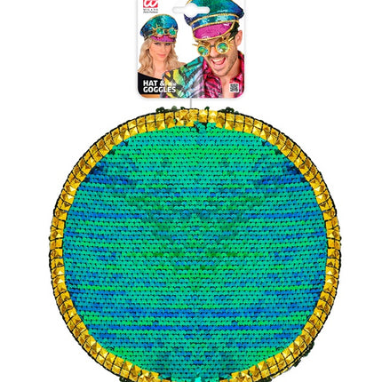 Casquette colorée avec paillettes et lunettes de protection