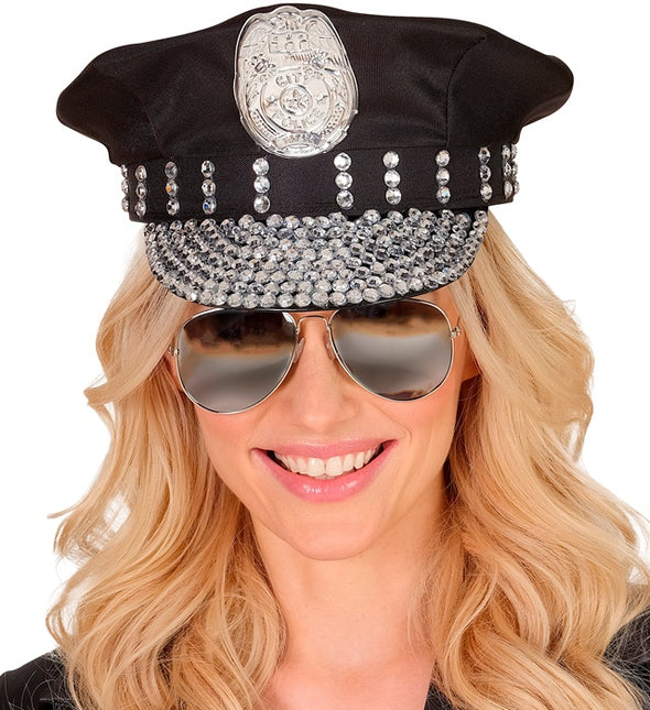 Casquette de police noire Stras Stones
