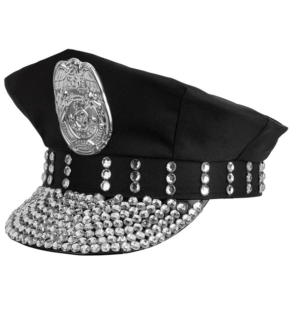 Casquette de police noire Stras Stones