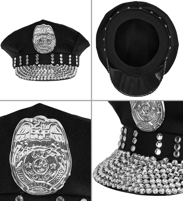 Casquette de police noire Stras Stones