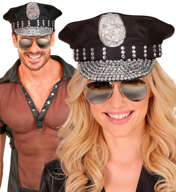 Casquette de police noire Stras Stones