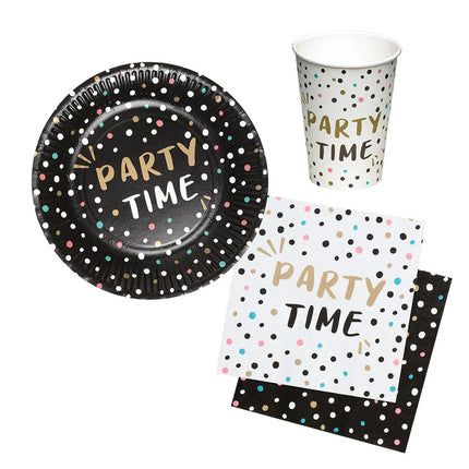 Set de table « Party time » (6 assiettes, 6 gobelets, 12 serviettes)