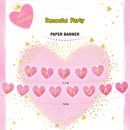 Guirlande de lettres Happy Birthday Hearts 2.8m