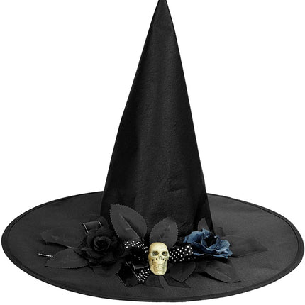 Chapeau de sorcière noir avec tête de mort