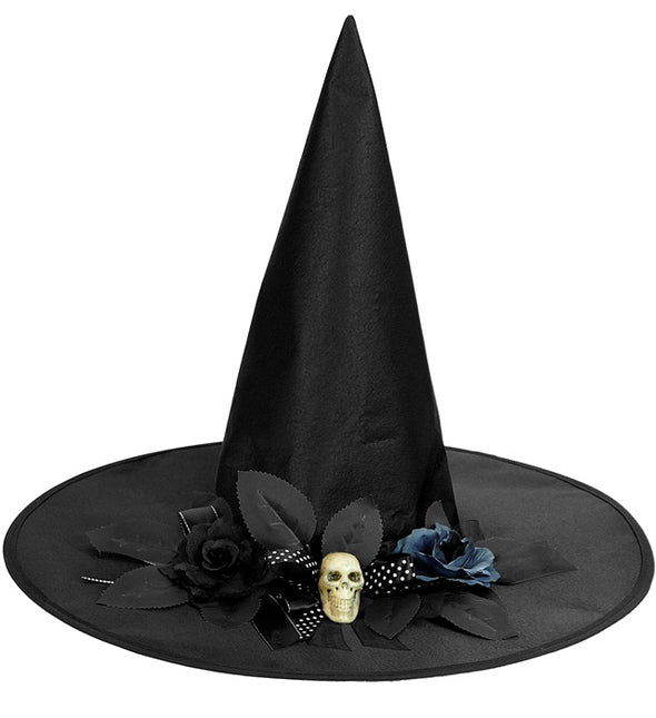 Chapeau de sorcière noir avec tête de mort