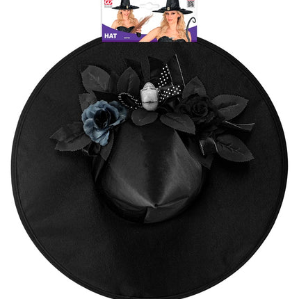 Chapeau de sorcière noir avec tête de mort