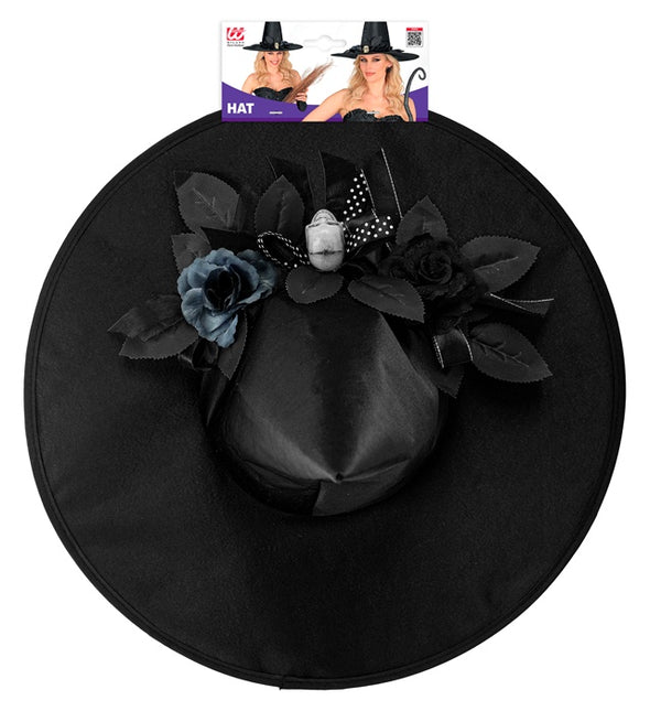 Chapeau de sorcière noir avec tête de mort