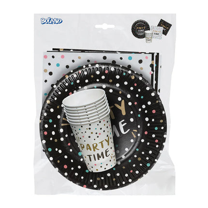 Set de table « Party time » (6 assiettes, 6 gobelets, 12 serviettes)