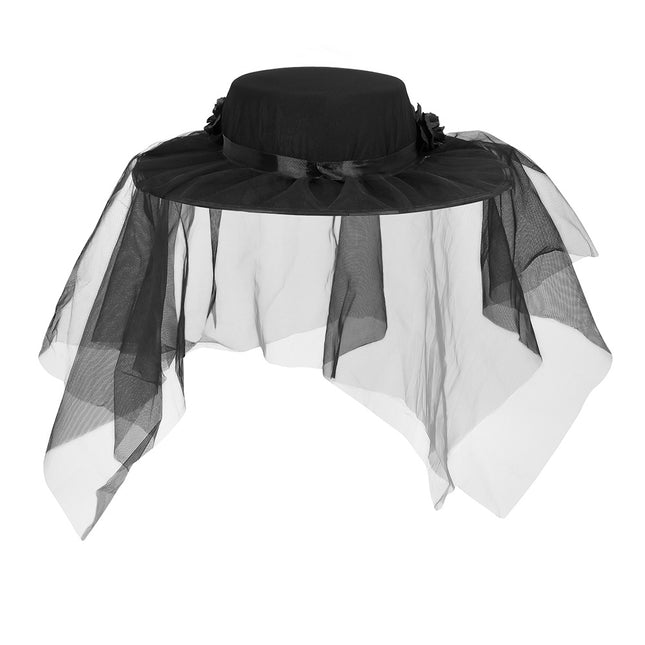 Chapeau d'Halloween Noir Rouge Fleurs